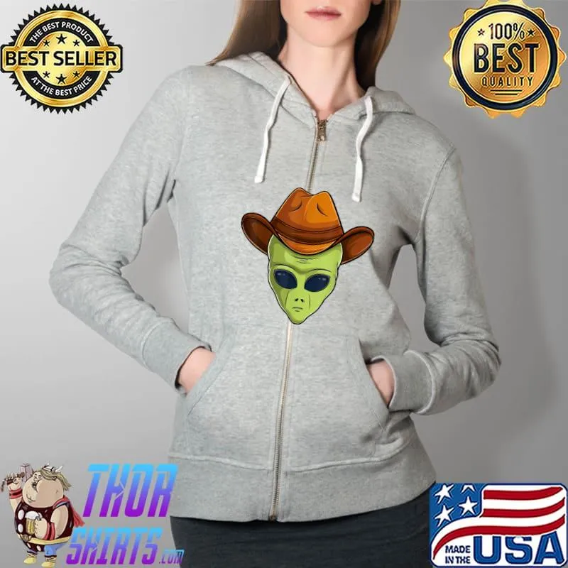 alien face cowboy hat costume Halloween kids UFO cosplay men T-Shirt Full Zip Hooded