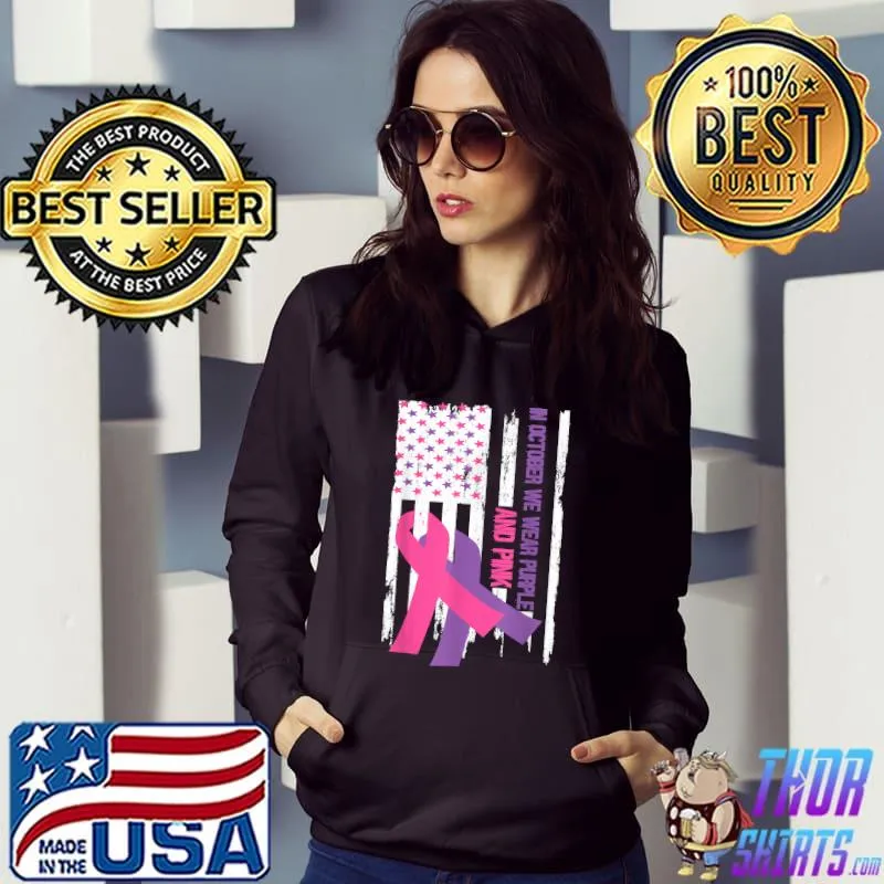 American Flag Breast Cancer and Domestic Violence Awareness T-Shirt Hoodie