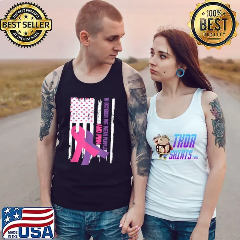 American Flag Breast Cancer and Domestic Violence Awareness T-Shirt Tank Top