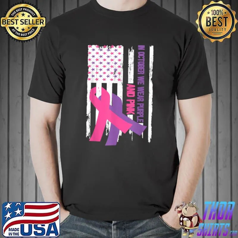 American Flag Breast Cancer and Domestic Violence Awareness T-Shirt