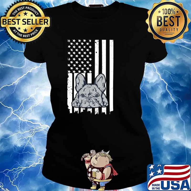 American Flag Usa French Bulldog 4th of July T-Shirt Ladies tee