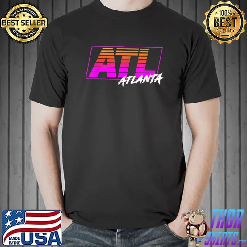 ATL Atlanta Georgia Retro 80s Box Stripes T-Shirt