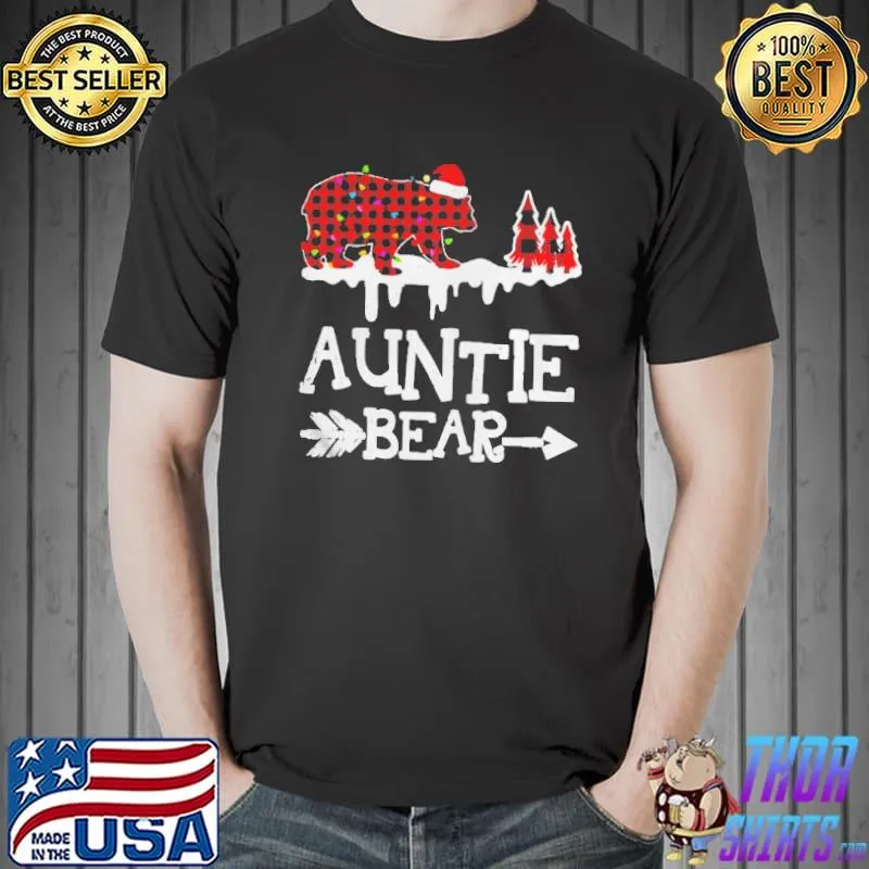 Auntie Bear Shirt, Red Buffalo Plaid Auntie Bear Pajama Shirt Unisex