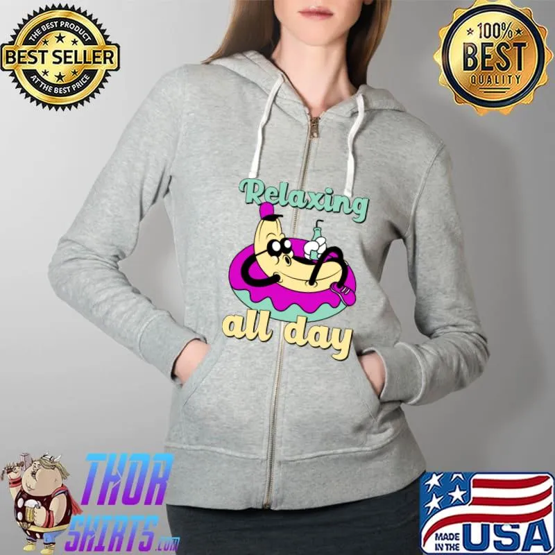 Banana Relaxing All Day Design T-Shirt Full Zip Hooded