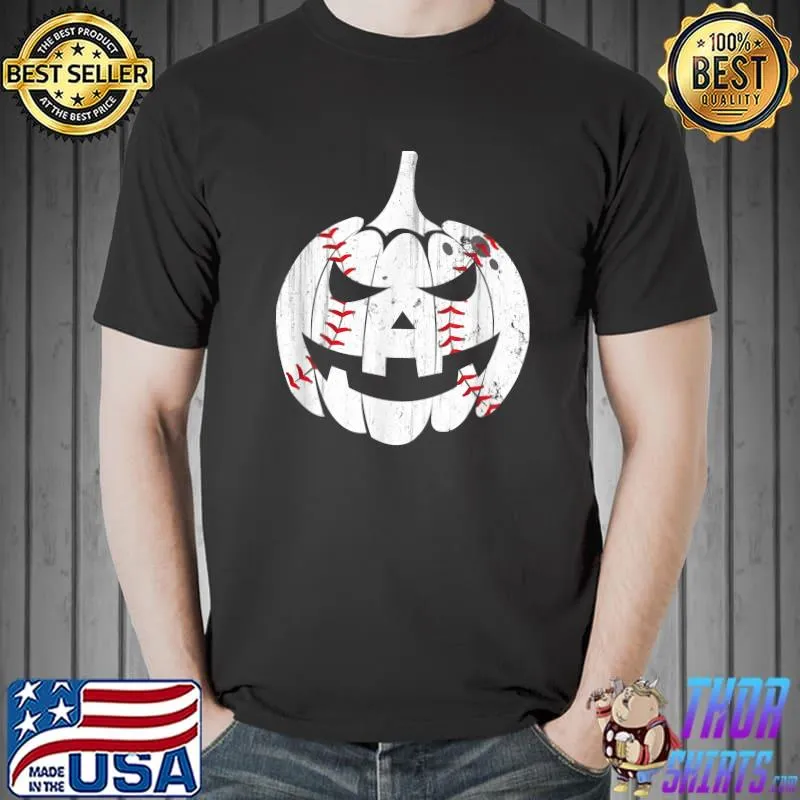 Baseball Player Scary Pumpkin Vintage Costume Halloween T-Shirt Unisex