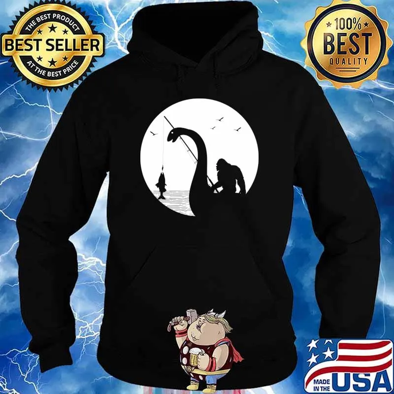 Bigfoot Fishing Loch Ness Monster Sasquatch Fishing T-Shirt Hoodie