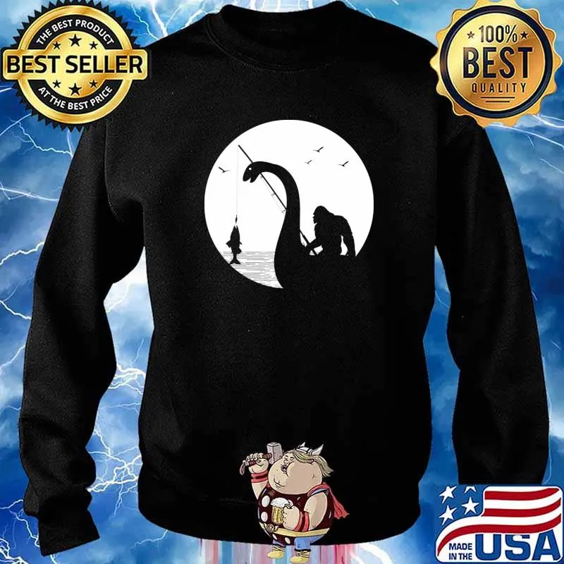 Bigfoot Fishing Loch Ness Monster Sasquatch Fishing T-Shirt Sweater