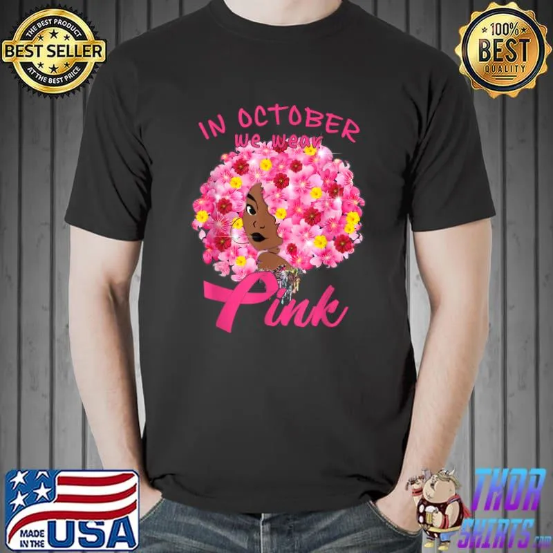 Black Women Queen Pink Ribbon Breast Cancer Awareness Month T-Shirt