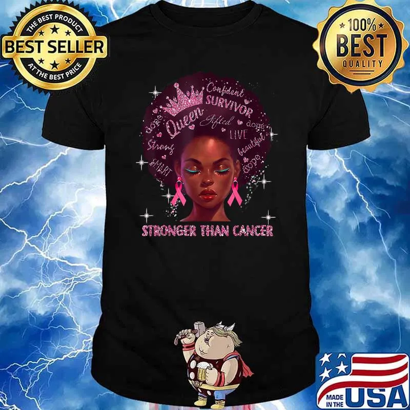 Black Women Queen Stronger Than Breast Cancer Pink Ribbon T-Shirt