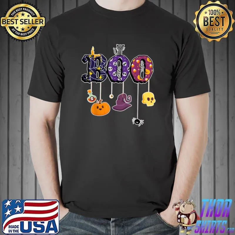 Boo Halloween Costume Spiders, Ghosts, Pumkin & Witch Hat T-Shirt Unisex