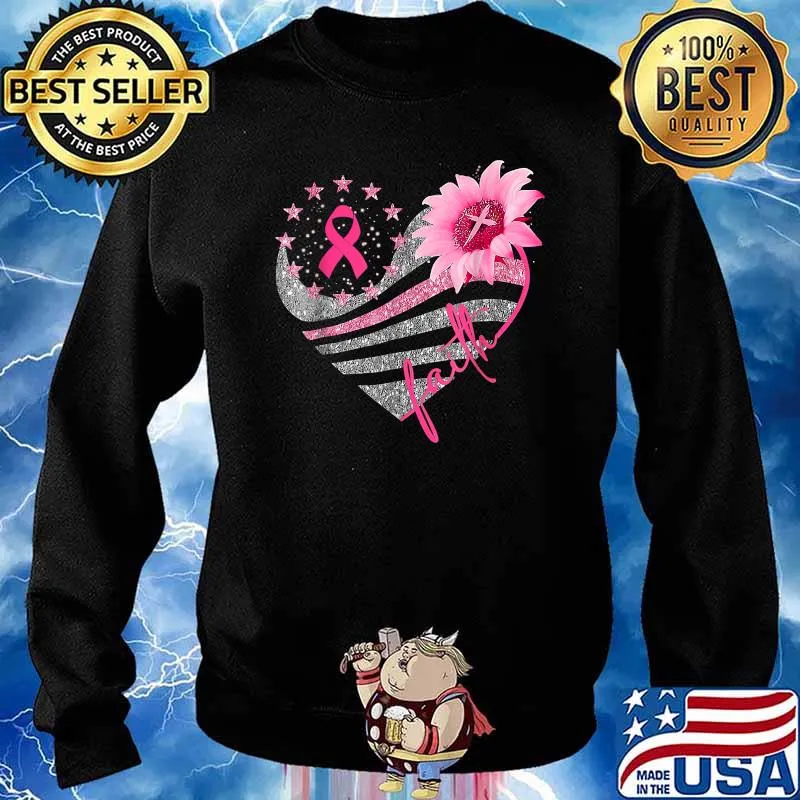 Breast Cancer Awareness Heart Sun flower faith bling bling T-Shirt Sweater