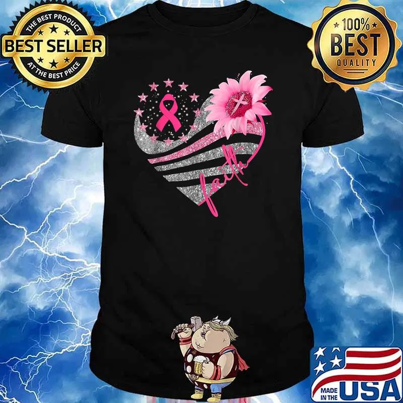 Breast Cancer Awareness Heart Sun flower faith bling bling T-Shirt