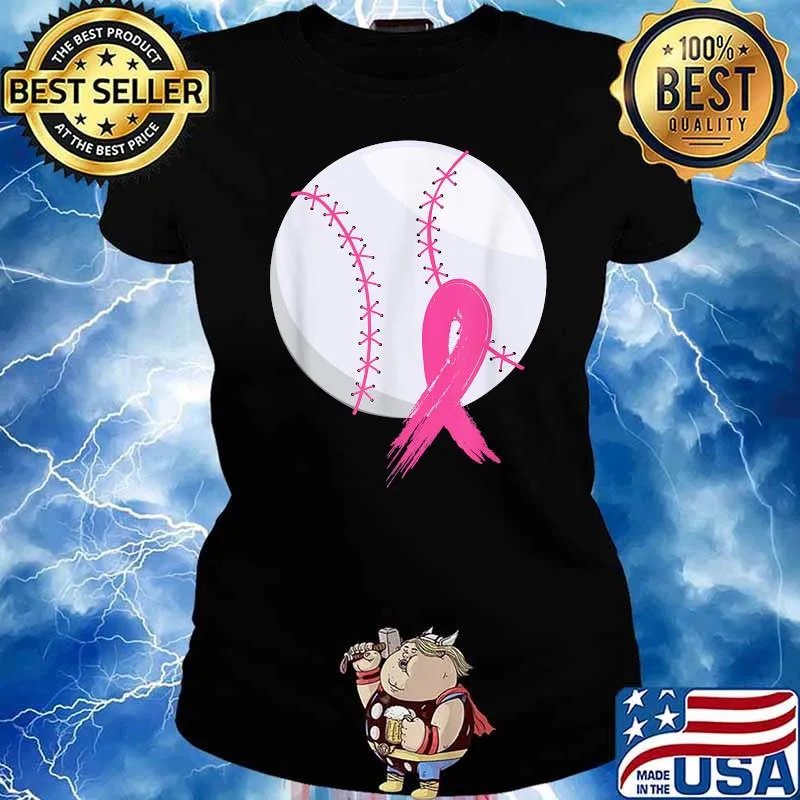 Breast Cancer Pink Ribbon Baseball Awareness Costume T-Shirt Ladies tee