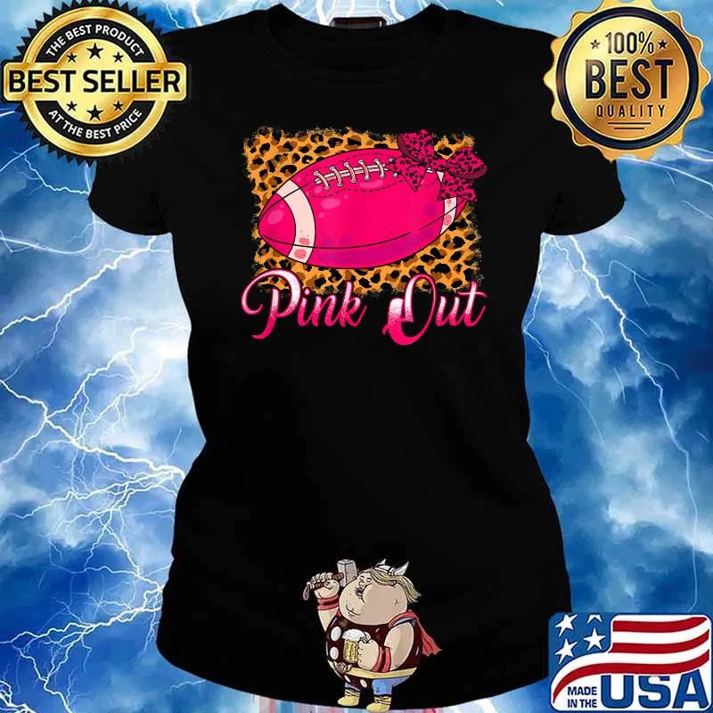 Breast Cancer Ribbon Pink Out Football Pink Ribbon Bleached T-Shirt Ladies tee