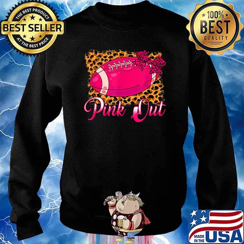Breast Cancer Ribbon Pink Out Football Pink Ribbon Bleached T-Shirt Sweater