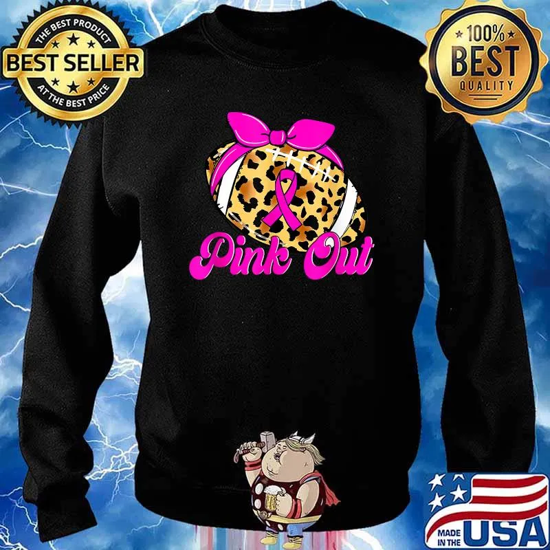 Breast Cancer Ribbon Pink Out Football Pink Ribbon Leopard T-Shirt Sweater