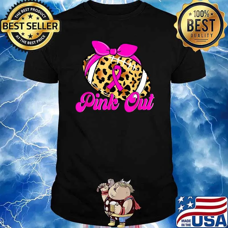 Breast Cancer Ribbon Pink Out Football Pink Ribbon Leopard T-Shirt