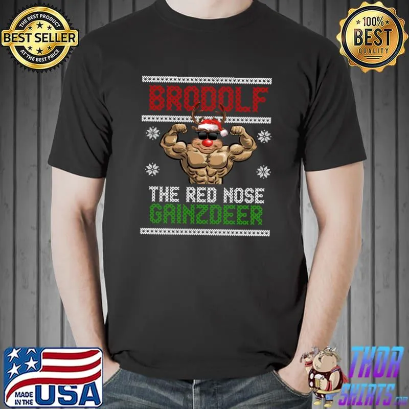 Brodolf Reindeer Christmas Training Workout Fitness T-Shirt
