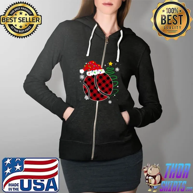 Buffalo Red Plaid Tennis Ball Christmas Sport Xmas Pajama T-Shirt Full Zip Hooded