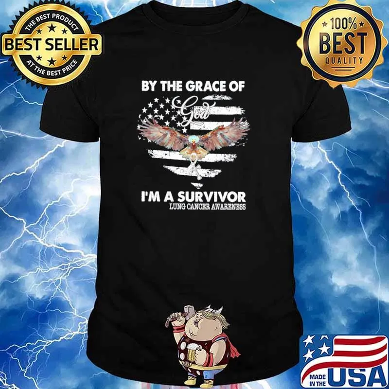 By the grace of god im a survivor lung cancer awareness eagle american flag shirt