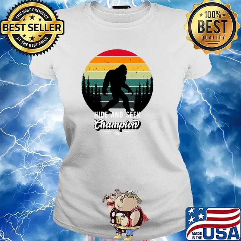 Camper Hide and Seek Bigfoot Champion Retro 1967 Funny T-Shirt Ladies tee