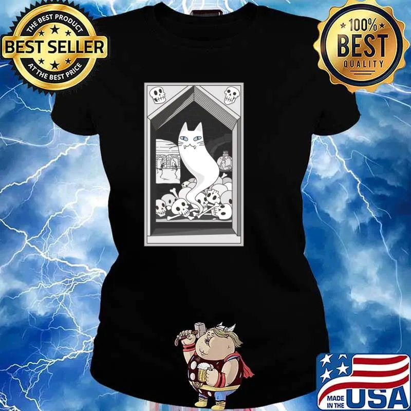 Cat Ghost cat the Keeper of the Crypt T-Shirt Ladies tee