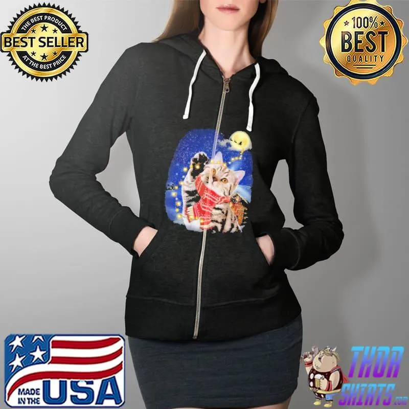Cat playing with Christmas lights Shirt Full Zip Hooded