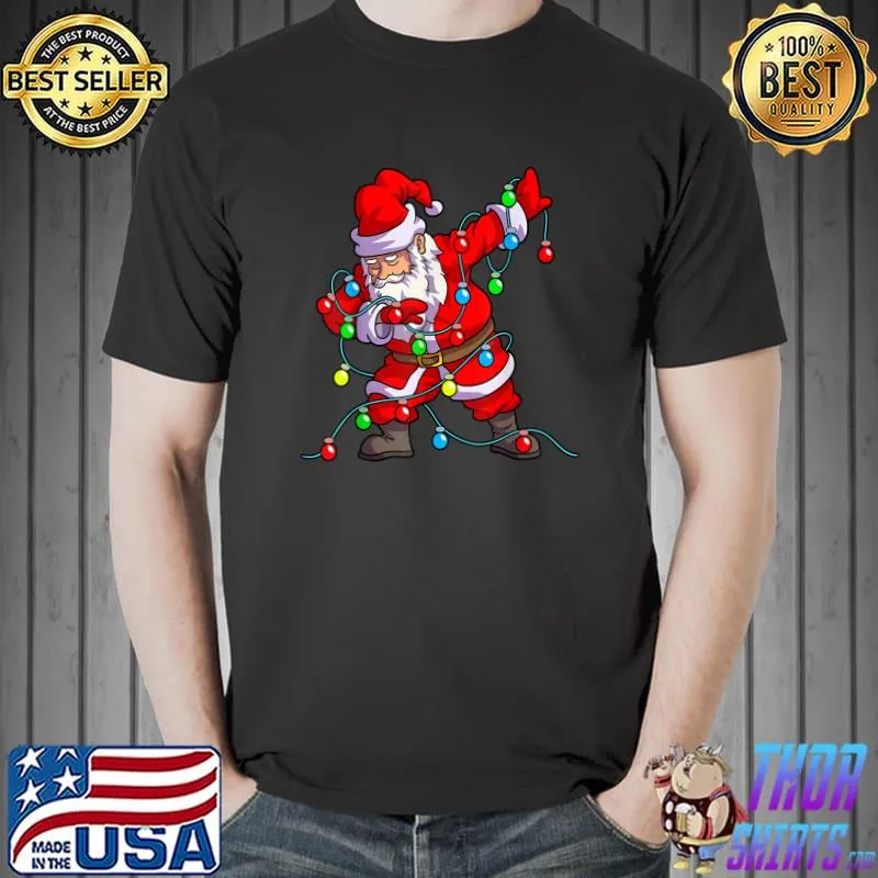 Christmas Dabbing Santa Kids Boys Men Xmas Gifts Tree Lights T-Shirt