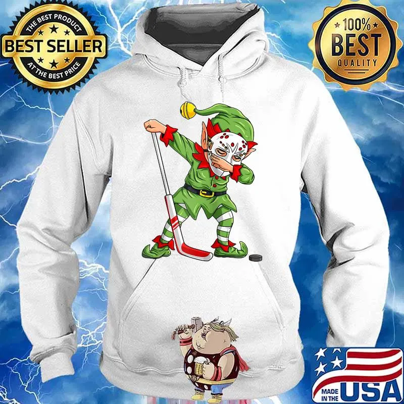 Christmas Elf Dabbing Ice Hockey Player Boys Kids Dab Xmas Raglan Baseball T-s Hoodie