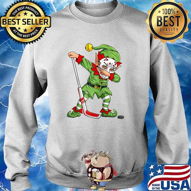 Christmas Elf Dabbing Ice Hockey Player Boys Kids Dab Xmas Raglan Baseball T-s Sweater