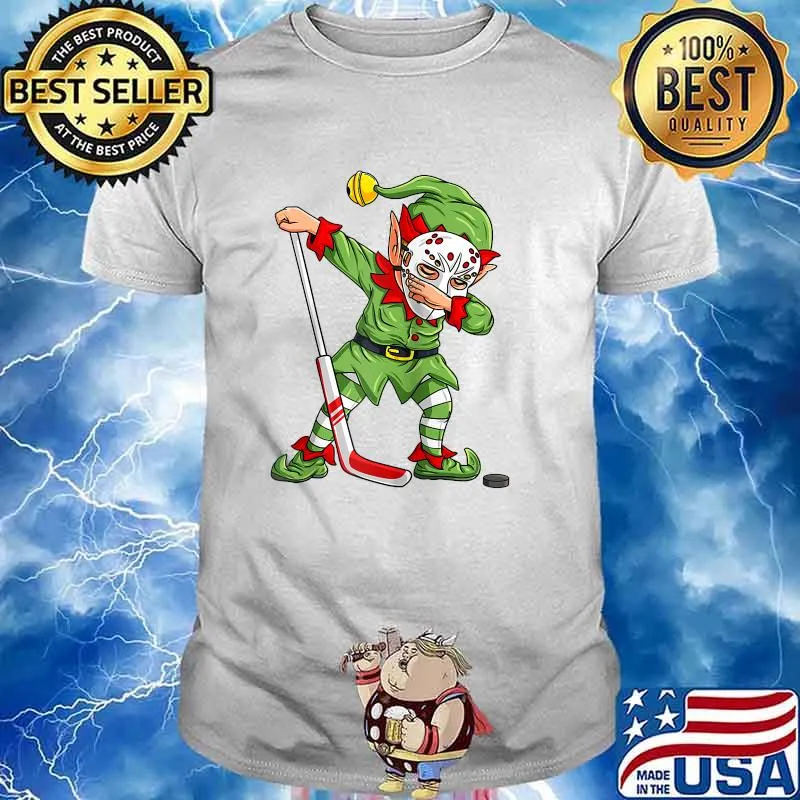 Christmas Elf Dabbing Ice Hockey Player Boys Kids Dab Xmas Raglan Baseball T-shirt