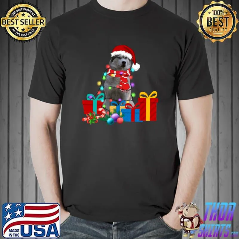 Christmas Lights Siberian Husky Dog Puppy Xmas Pajama T-Shirt Unisex