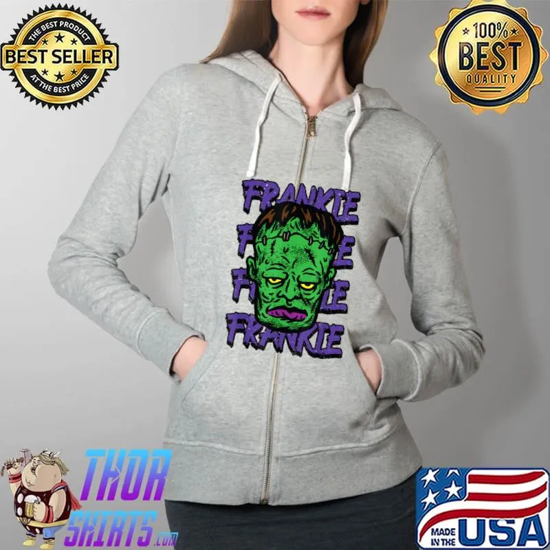 Classic Halloween Frankenstein Monster Distressed T-Shirt Full Zip Hooded