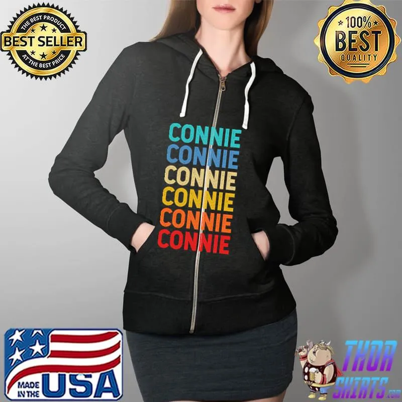 Connie Name Vintage Retro T-Shirt Full Zip Hooded