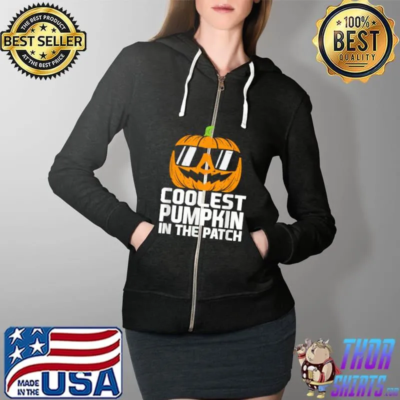Coolest Pumpkin In The Patch Halloween Toddler Boys Girls T-Shirt Full Zip Hooded