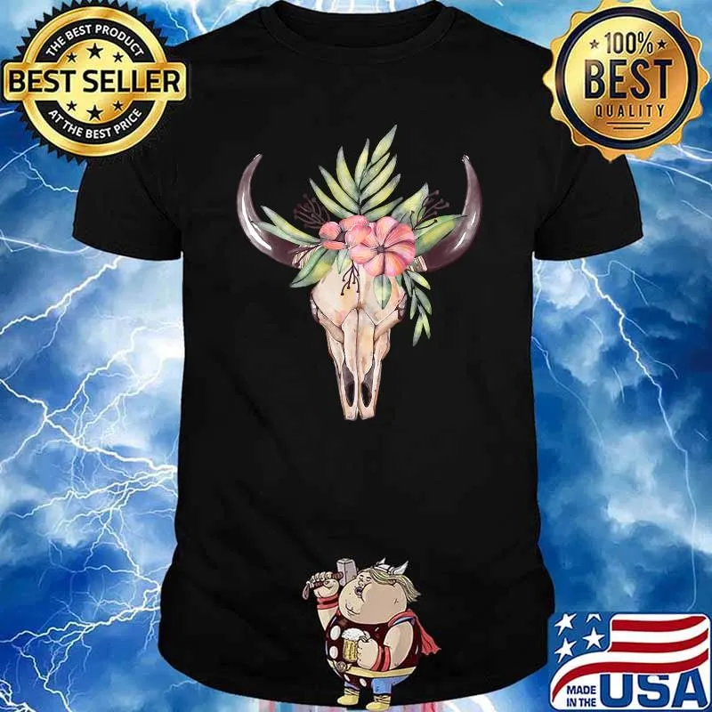 Cow Head Skull Buffalo Bull Floral Animal Lovers Gift T-shirt