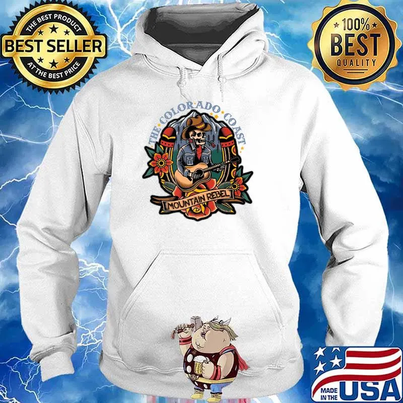 Cowboy Skeleton Playing Guitar - Colorado Mountain - Tattoo Premium T-Shirt Hoodie