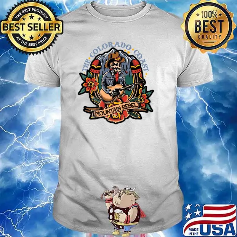 Cowboy Skeleton Playing Guitar - Colorado Mountain - Tattoo Premium T-Shirt