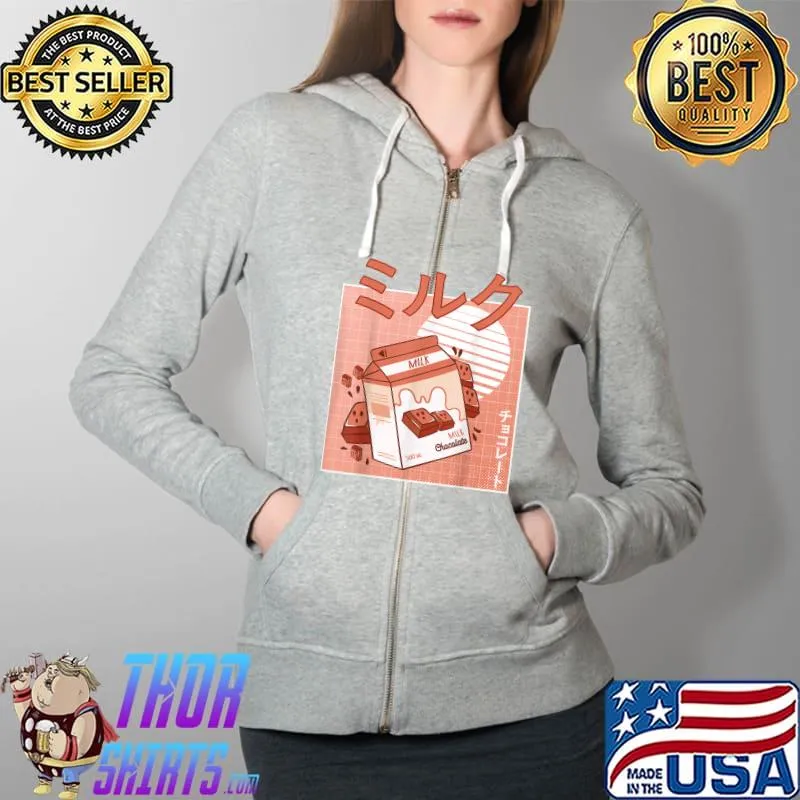 Cute Asian Japanese Kawai Chocolate Milk Retro 90s kawaii T-Shirt Full Zip Hooded