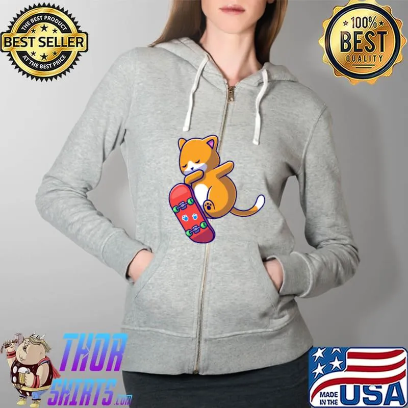 cute cat playing skateboard Classic T-Shirt Full Zip Hooded