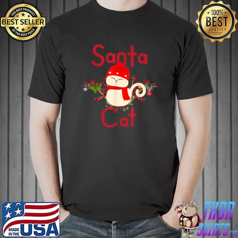Cute cat with a scarf Santa pet gift for homies T-Shirt