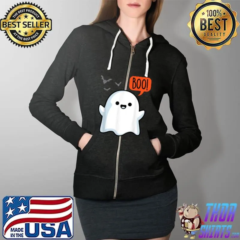 Cute Ghost Saying Boo Ghost Spooky Bats Halloween Costume T-Shirt Full Zip Hooded