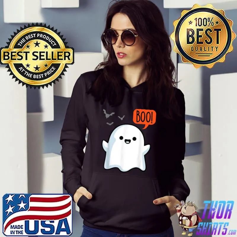 Cute Ghost Saying Boo Ghost Spooky Bats Halloween Costume T-Shirt Hoodie