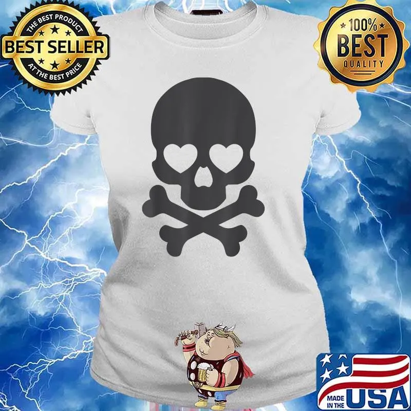 Cute Male Skull in Love Halloween Funny T-Shirt Ladies tee