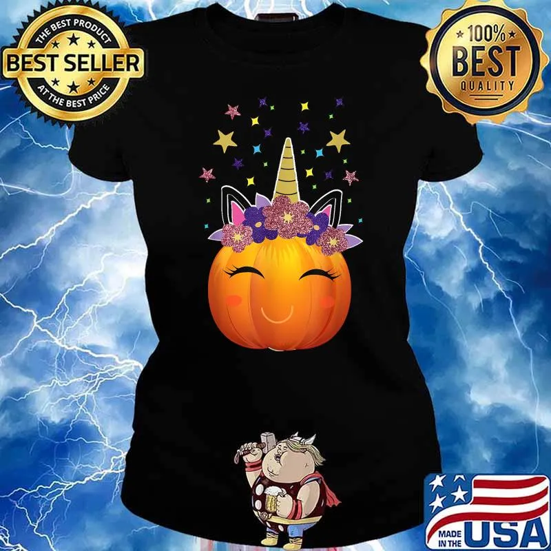 Cute Unicorn Pumpkin shirt for women Halloween Thanksgiving T-Shirt Ladies tee