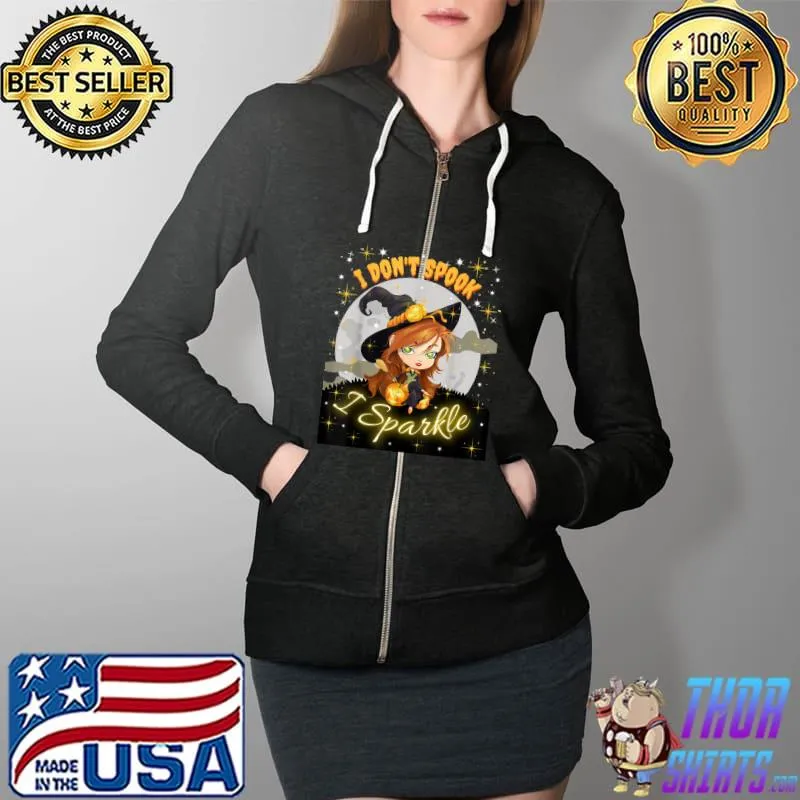 Cute Witch Halloween Shirt Women Girls Don't Spook I Sparkle T-Shirt Full Zip Hooded