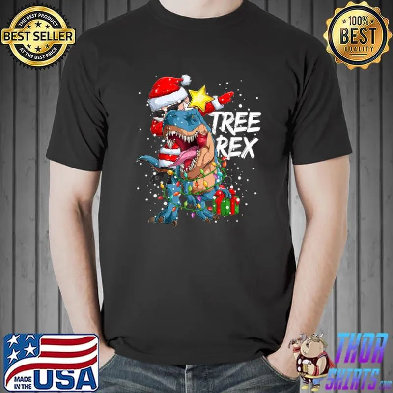 Dabbing Santa Tree Rex Dinosaur Christmas Lights Pajama Xmas Essential T-Shirt Unisex