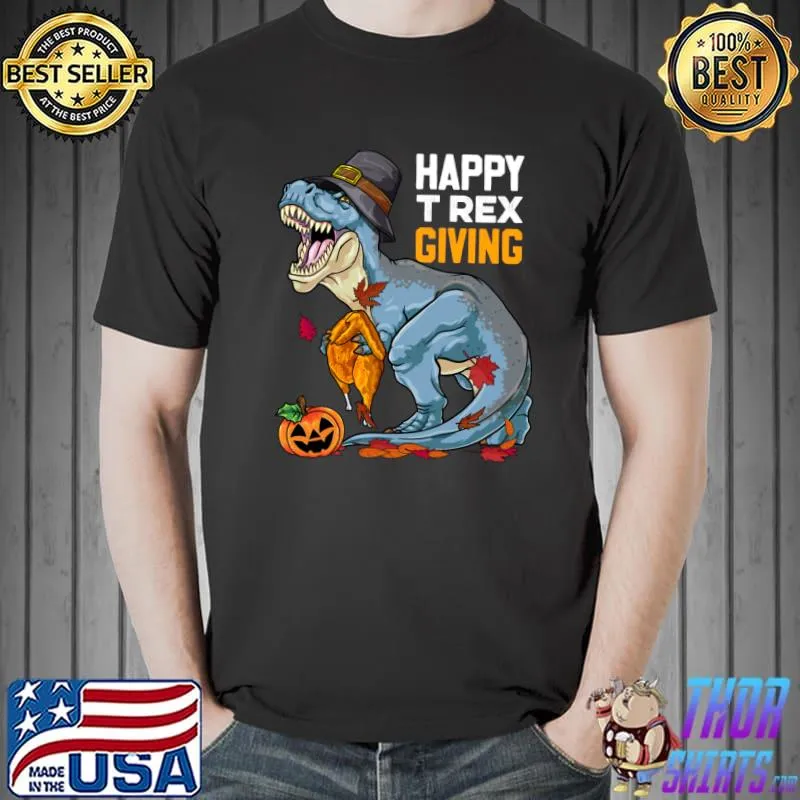 Dinosaur Thanksgiving Turkey Saurus T Rex Pilgrim Kids Boys T-Shirt Unisex