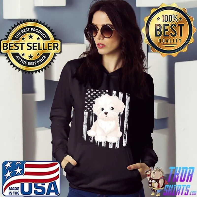 Distressed American Flag Maltese Dog Shirt 4Th Of July Shirt Hoodie