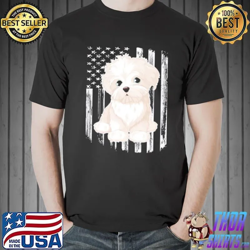 Distressed American Flag Maltese Dog Shirt 4Th Of July Shirt